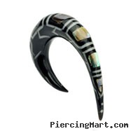 Organic buffalo horn hook taper with abalone inlays