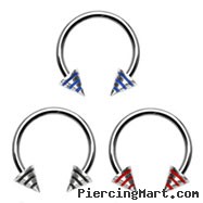 Stainless steel circular (horseshoe) barbell with epoxy striped cones, 16 ga