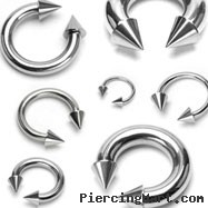 Stainless steel circular (horseshoe) barbell with cones, 6 ga