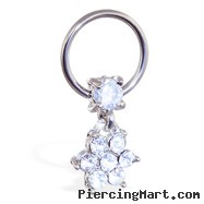 316L Surgical Steel Captive with 4mm Round CZ and Gem Paved Flower Dangle