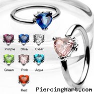 316L Surgical Steel Captive Bead Ring with Solitaire Heart CZ Stone