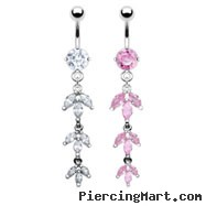 Belly ring with dangling jeweled pedals