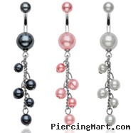 Pearl belly ring with dangling pearl beads