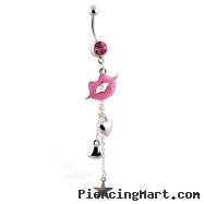 Navel Ring with Dangling Lips, Hearts And Stars