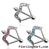 Jeweled bow and arrow nipple ring, 14 ga