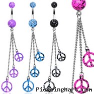 Splatter belly ring with dangling splattered peace signs