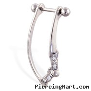 Straight helix barbell with dangling jeweled bat cuff , 16 ga