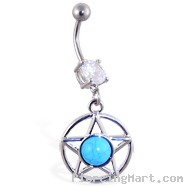 Belly ring with dangling blue stoned star