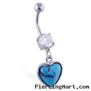 Belly ring with dangling lt blue heart