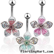 Tropical jeweled flower navel ring