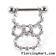 Nipple ring with long dangling jeweled chain, 12 ga or 14 ga