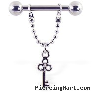 Nipple ring with dangling key, 12 ga or 14 ga