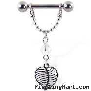 Nipple ring with dangling chain and leaf, 12 ga or 14 ga