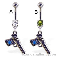 Belly ring with dangling gun with pot leaf