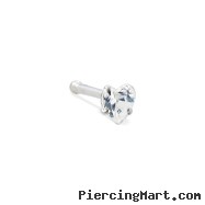 Sterling Silver Nose Stud with Heart Shaped Gem, 20 Ga