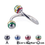 Twisted barbell with epoxy striped balls, 14 ga