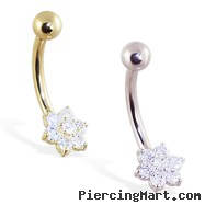 14K Gold Belly Ring with Gorgeous Flower Cluster