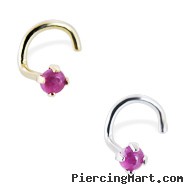 14K Gold Nose Screw with 2mm Round Cabochon Ruby