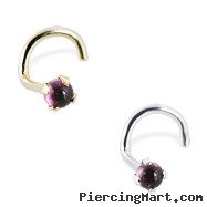 14K Gold Nose Screw with 2mm Round Cabochon Garnet