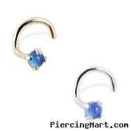 14K Gold Nose Screw with 2mm Round Cabochon Blue Onyx