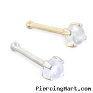 14K Gold Nose Bone with 2mm Round Cabochon Moonstone