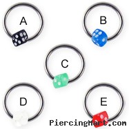 Captive bead ring with dice, 16 ga