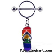 Nipple ring with dangling rainbow flipflop