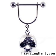 Nipple ring with dangling skull with gem