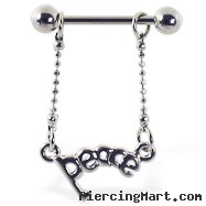 Navel ring with dangling "PEACE"
