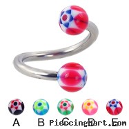 Twisted barbell with acrylic star balls, 12 ga