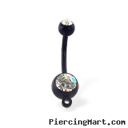 Design your own black belly button ring with double gem
