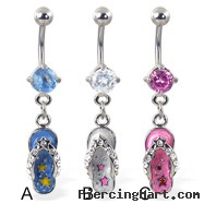Belly ring with dangling flip-flop with stars