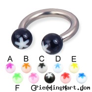 Acrylic flower ball titanium circular barbell, 10 ga
