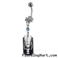 Belly button ring with dangling gem and razor