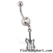Jeweled belly button ring with pave gem guitar