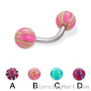 Curved barbell with acrylic checkered balls, 14 ga