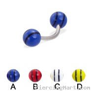 Curved barbell with double striped balls, 16 ga