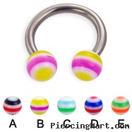 Titanium circular barbell with circle balls, 12 ga