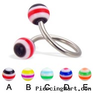Spiral barbell with circle balls, 14 ga