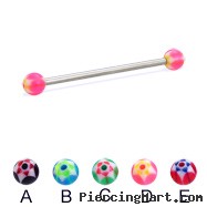 Long barbell (industrial barbell) with acrylic star balls, 12 ga