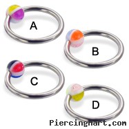 Captive bead ring with multicolor 4-section ball, 14 ga