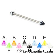 Long barbell (industrial barbell) with acrylic flower cones, 12 ga