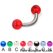 Acrylic jeweled ball titanium curved barbell, 12 ga