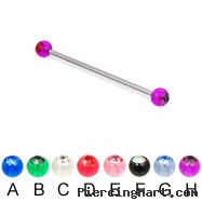 Long barbell (industrial barbell) with acrylic jeweled balls, 14 ga