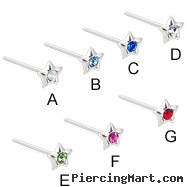 Sterling silver nose stud with jeweled star, long tail for custom bend! 20 ga