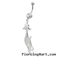 Belly button ring with dangling cat