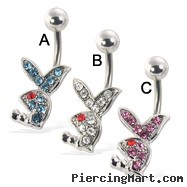 Belly button ring with jeweled playboy bunny