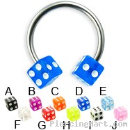 Titanium circular barbell with dice, 14 ga