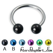 Horseshoe barbell with colored balls, 14 ga