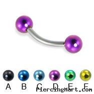 Curved barbell with colored balls, 14 ga